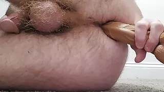 Ass Fucking a Dildo Until I Squirt All Over My Hairy Asshole and Balls