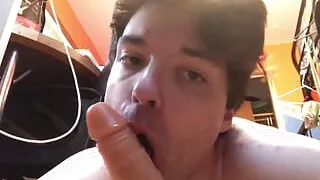 Horny Twink Niko Springs Sucks on Big Dildo