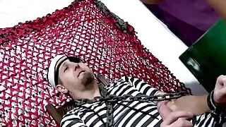 The Horny Policewoman the Prisoner to Open Her Holes as Much as Possible