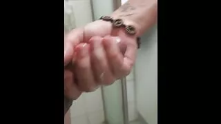 Cute bbw wife giving handjob in shower