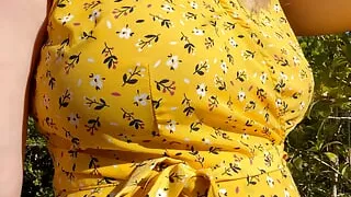 Wifey heads out in a cute summer dress braless and looks amazing with her blonde hair.