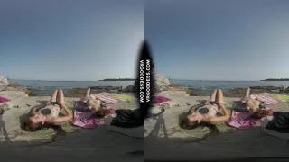 Risky Public Nudity Hot Girls On Vacation Spray Painting Graffiti Brille & Cherri Also Topless Beach
