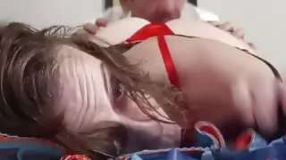 001 - Fuck Me in my Red Satin Lingerie (Bra, Thong, Garter Belt) and Clohted in My Black Satin Tight Dress