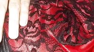 Crossdresser wearing satin silk brocade long gown