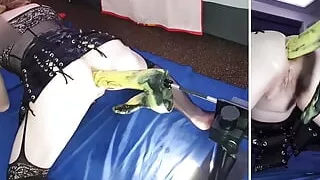 Double trouble dildo on the fucking machine