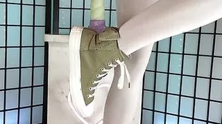 Punkd Princess fucks giant dildo balls deep in chucks and stockings