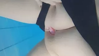 Tranny Girl PUBLIC with plug in ass while bathing in thermal baths. She's masturbating under water!