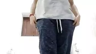 Cute Teen Girl Stripping Fully Nude in Bathroom & Fingering Hairy Pussy