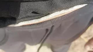 Foot sex job with little cute dick pee