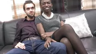1st time casting couch for an interracial couple with a pretty black slut expert cock sucker