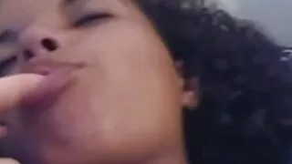 Young Ebony with cute natural tits sucking on a tiny dick