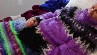 Sweater Fetish Mohair and Angora. In a fleece sweater bed with several of my fetish sweaters for a little fun.