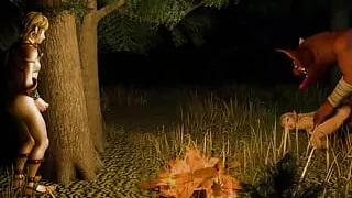 Zelda fucks the monster and masturbates while Link jerks off