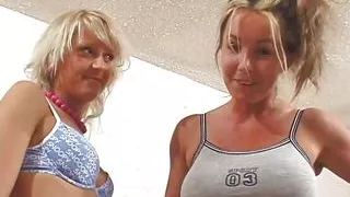 Blonde wearing a pink necklace spreads her ass wide for anal