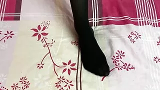 Tender foot fetish solo in black stockings from sexy mistress