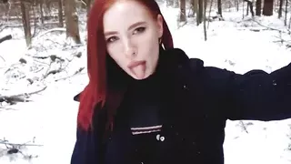 Fucked a Naked Bitch in the Winter Forest and Cummed in Her Mouth - Mollyredwolf