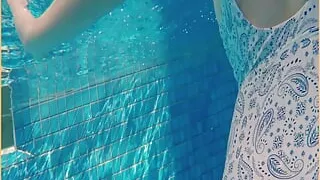 Wifey stuns everyone in amazing hot one piece bathers and flashes her perfect tits.