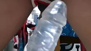 Ass fucked, cum on dildo end