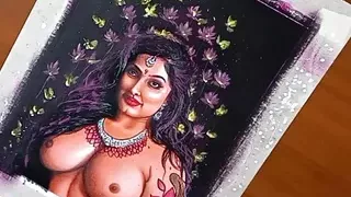 Erotic Art or Drawing Of Sexy Desi Indian Milf Woman called "Enchantress"