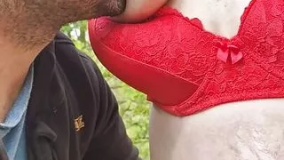 Quick outdoor fun with cum in her lovely hairy pussy