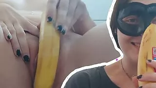 18yo ShyTeen fucks banana! Hairy Teen Pussy Orgasm
