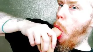 Trans Man Drooling, Gagging,  Moaning, Wet and Dripping, Dildo Sucking Slut