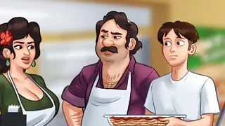 Summertime Saga #146 - Two busty milf friends fuck and suck the same cock Two Slutty MILFs Banging A Lucky Stud