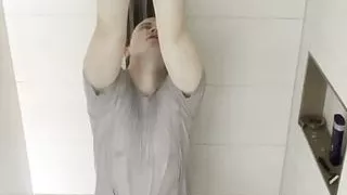 Slave tied in shower with very hot water