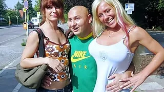 Horny Outdoor Threesome with Cumshot Finale