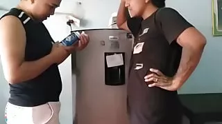 The neighbor discovers me checking her fridge and to distract her I started to compliment her cute body