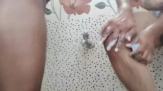 Bathing with my friend in washroom