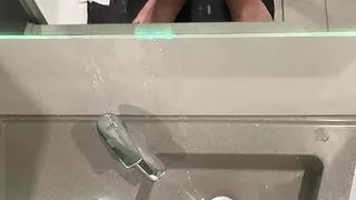 Hard and massive cumshot over the sink