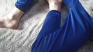 Massages her feet with essential oils and enjoys herself