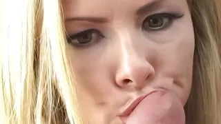 The Seductive Blonde Shows the Guy Her Fantastic Handjob and Blowjob Skills.