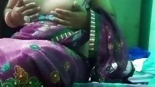 Indian Gay Crossdresser in pink saree pressing and milking his boobs so hard and enjoying the hardcore sex