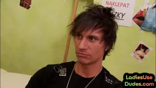 Retro vintage pegging session with two femdoms