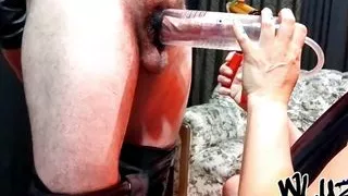 He sucked a rich cock and then sucked it with a vacuum pump
