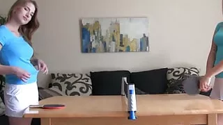 Strip table tennis with two gorgrous hot lesbians