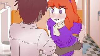 Red-haired Daphne takes off her panties in the toilet in front of an unknown guy without complexes ! Scooby-Doo. Hentai Cartoon