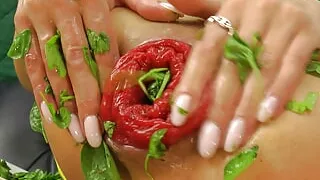Slippery when wet Hotkinkyjo extreme green leafs anal insertions & prolapse