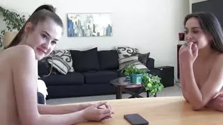 Strip game turns into a wild 3some with matt and 2 of his sexy young brunette hotties