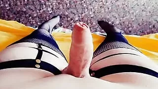 My POV Jerking my big cock in stockings