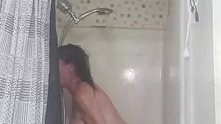 Take a long hot shower with sexy real Amateur Milf while I masturbate and squirt