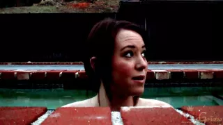 Ashley Shannon interviewed by the swimming pool