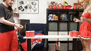 A Naughty Couple Is Playing a Game of Strip Pong