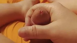 Chubby guy jerking his little dick