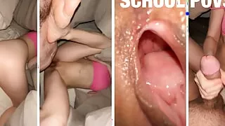 NEW VERTICAL SCHOOL POV: Virgin wants to be fucked under blanket and shows the process close up