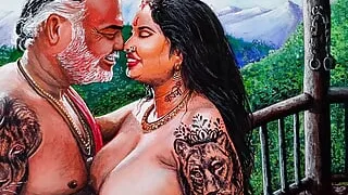 Erotic Art Or Drawing Of Sexy Desi Indian Woman in Honeymoon with Father in Law At an Exotic Location