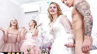 BRIDE4K. Lucky guy gets a wedding surprise from his bride: foursome with her friends
