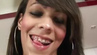 Brunette Vanessa Rafaella jerks off her small cock while